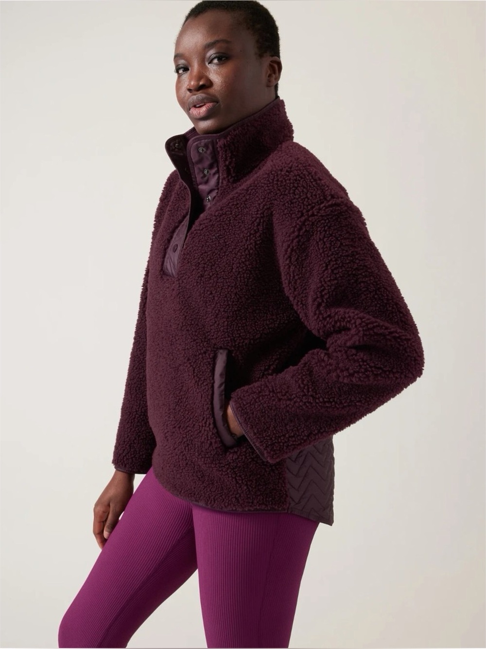 Athleta Cozy Sherpa Snap Sweatshirt - Spiced Cabernet
